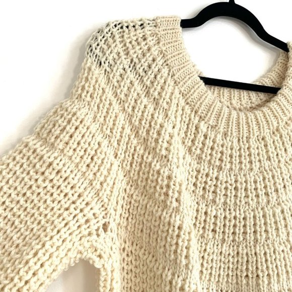 HANDKNIT Heavy Fisherman Knit Sweater Cream Vintage - Picture 2 of 7